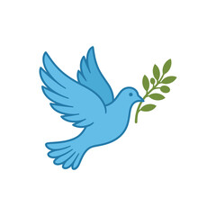 Fototapeta premium Blue Dove with Olive Branch - Symbol of Peace and Hope