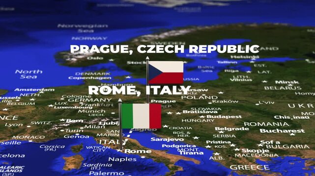 Flight From Rome ITALY to Prague CZECH REPUBLIC with flag pins