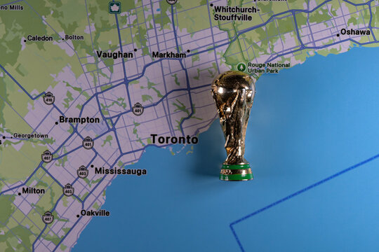 June 9, 2026, United States. FIFA World Cup Gold Cup on the background of a map of Toronto.