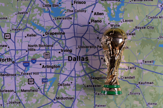 June 9, 2026, United States. FIFA World Cup Gold Cup on the background of the Dallas map