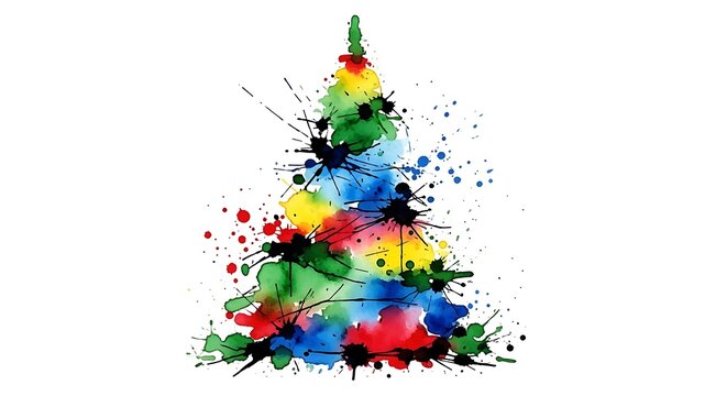 Colorful watercolor paint splash in a conical shape against a white background