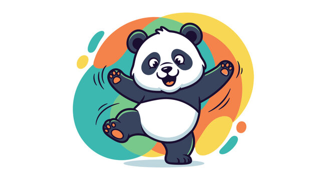 Cartoon panda bear dancing happy.