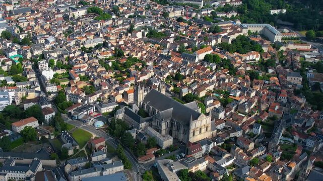 Aerial view beside the old town of the city Poitiers, France on a sunny summer morning