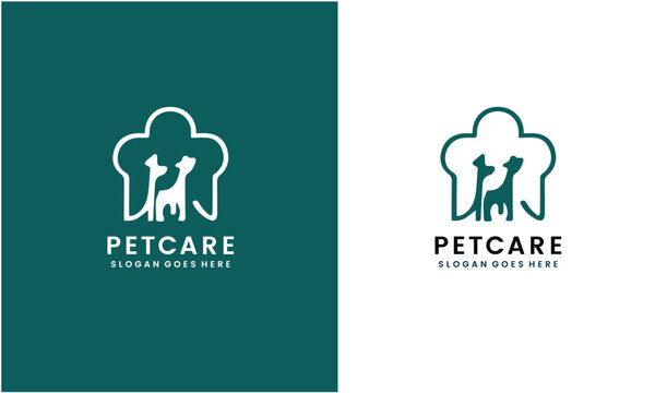 Petcare company logo with dog and cat and cloverleaf design