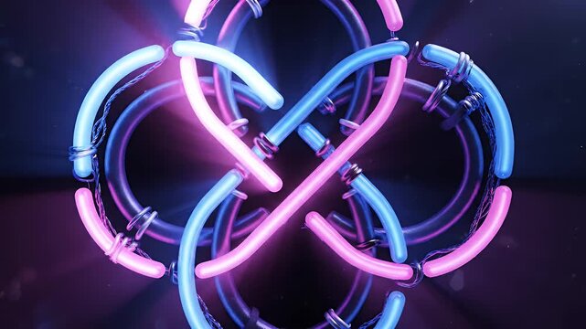 Intricate neon light sculpture in a cosmic background.