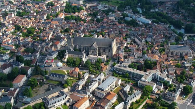 Aerial view beside the old town of the city Poitiers, France on a sunny summer morning