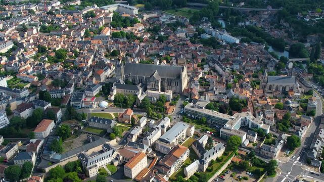 Aerial view beside the old town of the city Poitiers, France on a sunny summer morning