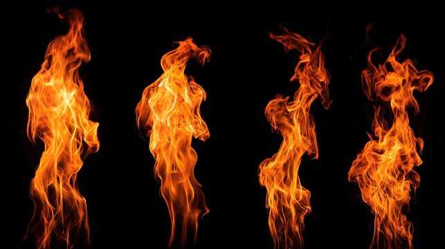 firefighting. Collection of flames isolated on black background with dramatic lighting effects, STEM education sheets, lab safety posters, designed for STEM education and laboratory safety posters.