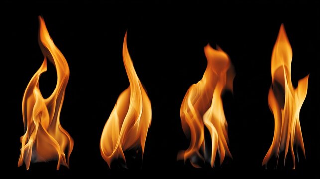 firefighting. Collection of flames isolated on black background with dramatic lighting effects, STEM education sheets, lab safety posters, designed for STEM education and laboratory safety posters.