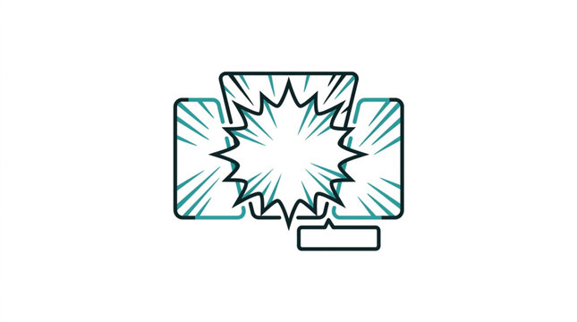 Computer screen explosion graphic with radiating lines.