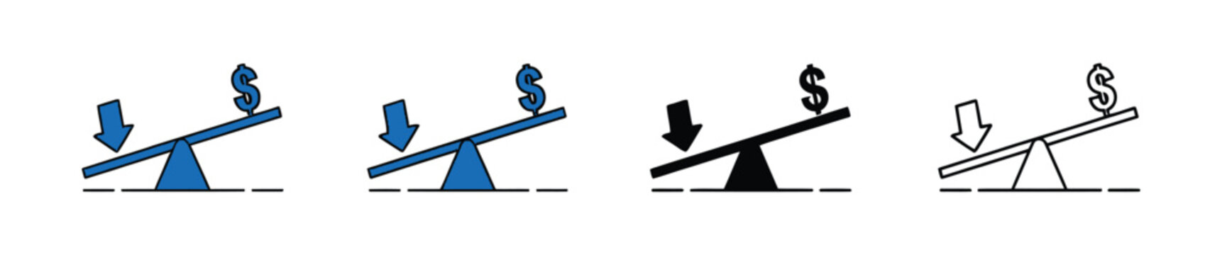 Financial leverage icon designs representing funding assets and investment performance