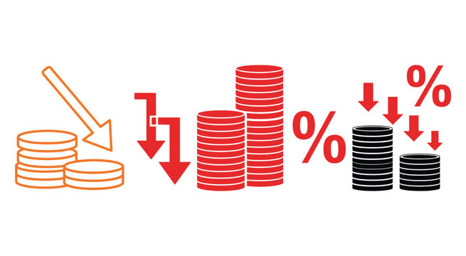 Tax Reduction Icon With Coins Arrows And Percentage Symbols taxes