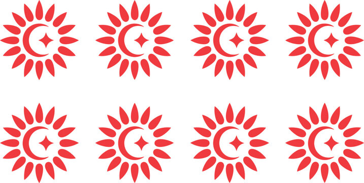 Turkish crescent moon star symbol pattern on white background