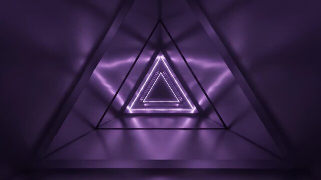 A luminous purple triangular tunnel stretches into infinity.