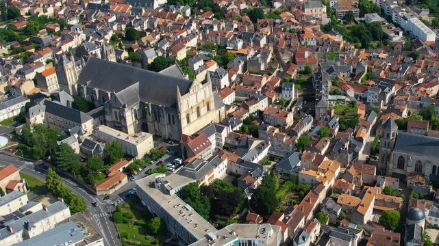 Aerial view beside the old town of the city Poitiers, France on a sunny summer morning