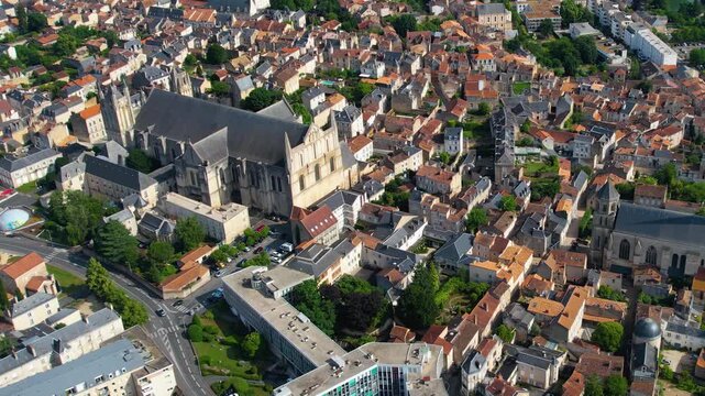 Aerial view beside the old town of the city Poitiers, France on a sunny summer morning