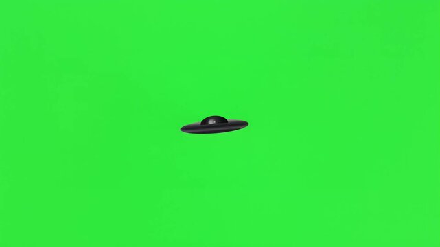 Black UFO Flying Saucer Isolated on Chroma Key Green Screen