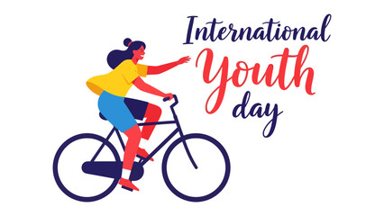 Fototapeta premium International Youth Day Celebration: A young woman cycles energetically, celebrating International Youth Day, promoting an active lifestyle and the spirit of youth.