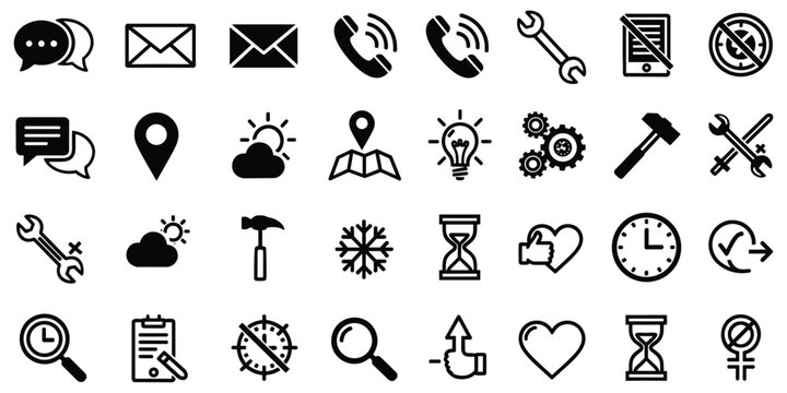 Set of web icons messages phone wrench map location weather time and other for your projects