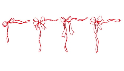 Whimsical red romantic wedding and ribbon decorative bows for frames. Hand Drawn borders for christmas, wedding, marriage, valentines day, invitation, holiday greetings and birthday card © Victoriyad