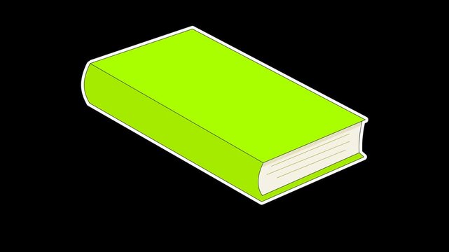 Seamless looping animation of a bouncing green book with office and school stationery for back to school concepts. Flat style sticker design element on transparent alpha channel