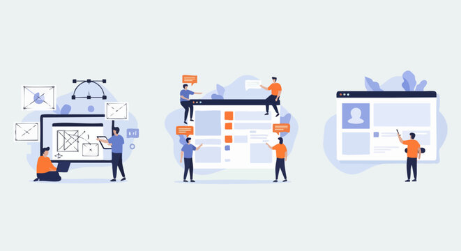 Set of website design and development flat illustrations.