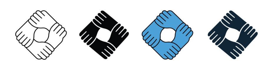 Obraz premium Unity hands icon featuring linked hands symbolizing teamwork collaboration and partnership