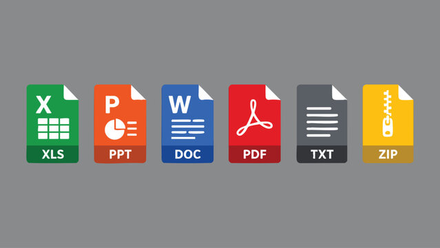 Set of common computer file format icons on white background Vector