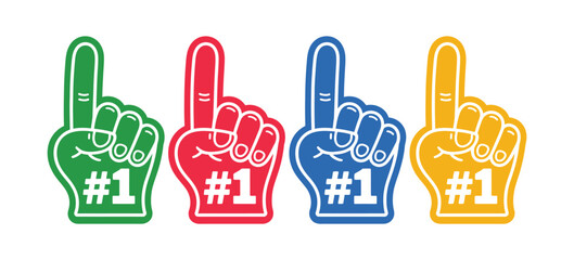 Fototapeta premium Foam hand fan glove graphics featuring number one finger gestures and team spirit symbols