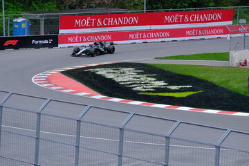 Obraz premium May 25, 2026, Montreal, Canada, Mercedes F1 car driven by Antonelli and Russell during Formula 1 action. g.