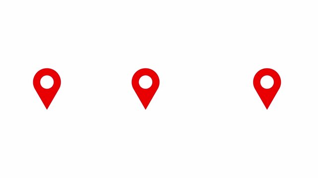 4K Multiple Map Location Pins Appearing One by One with Bouncing Animation on Transparent Background for GPS Tracking, Navigation Maps and App UI
