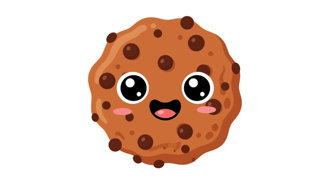 Cute Chocolate Chip Cookie Character with Happy Face, Vector Illustration