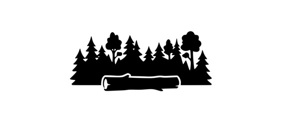 Obraz premium Forest silhouette with fallen tree log vector illustration