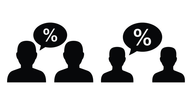 Silhouettes Of People With Percentage Signs In Speech Bubbles Black