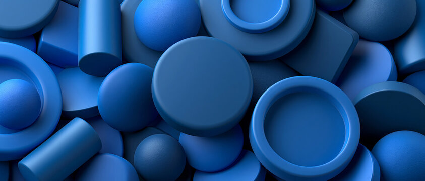 Different blue shapes in a collection on a surface