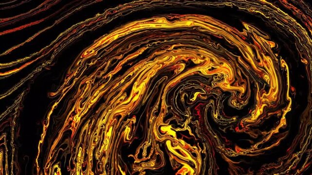 Vibrant yellow and orange swirling light trails on a black background with dynamic movement and energy