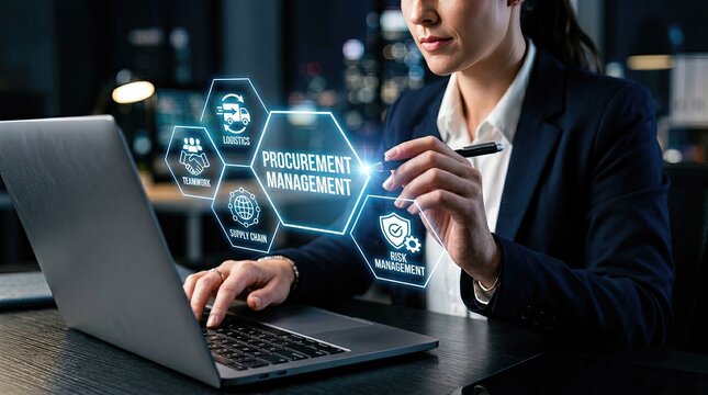 Optimizing procurement management processes in business corporate office digital interaction modern workspace close-up efficiency strategies