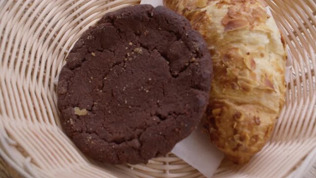 Chocolate Cookie and Pastry Served in Basket at Cafe in Rome Italy Shot with Cinema Camera