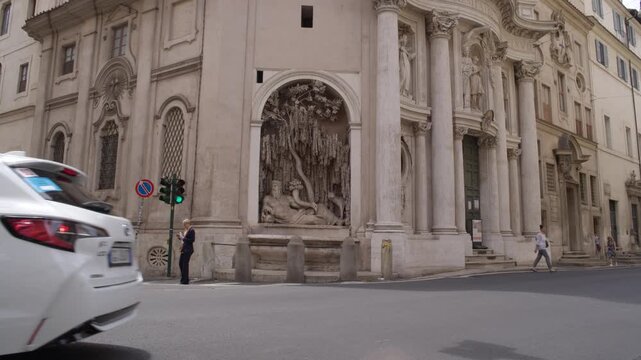 People Walking Past Historic Architecture in Rome Italy Summer Urban Street Scene Shot with Cinema Camera