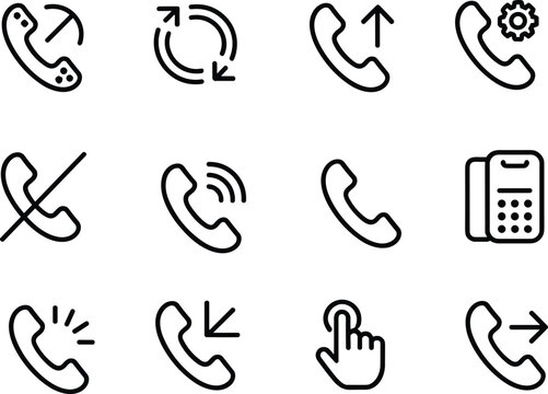 Phone function icons set, call management mute incoming outgoing settings notification symbols, communication vector illustration design pack