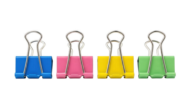 Five colorful paper clips attached in a row isolated on transparent background
