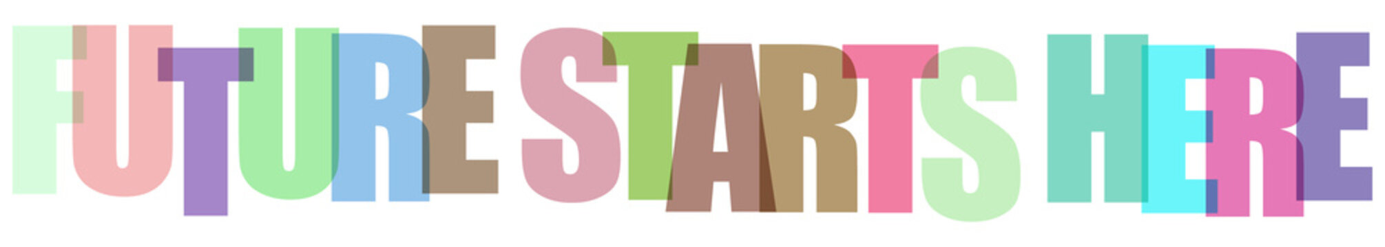 Multicolored text saying future starts here on transparent background