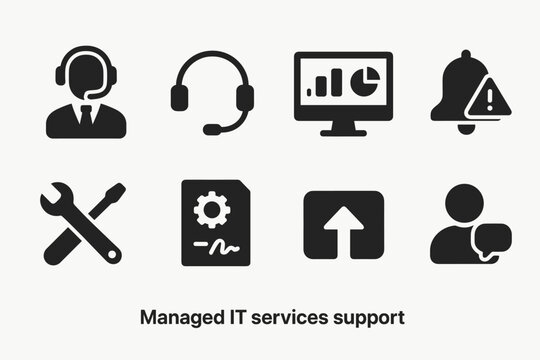 Managed IT Icons. Managed IT services support. Filled icon set of Managed IT services support: managed service