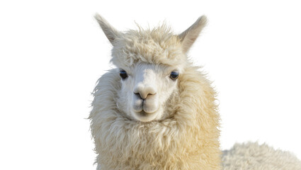 Fototapeta premium Fluffy white alpaca with large eyes and ears
