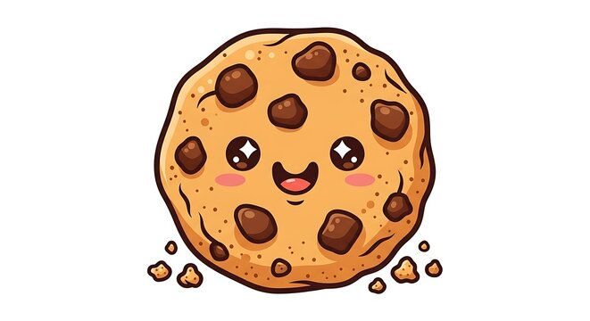 Cute cartoon chocolate chip cookie character with face