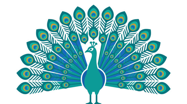 Peacock displaying its beautiful iridescent tail feathers.