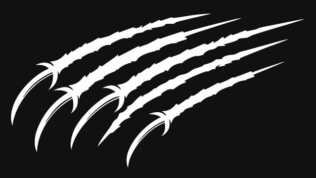 Three sharp white claw scratch marks or slash patterns isolated on a clean black background for a dangerous wild effect. vector
