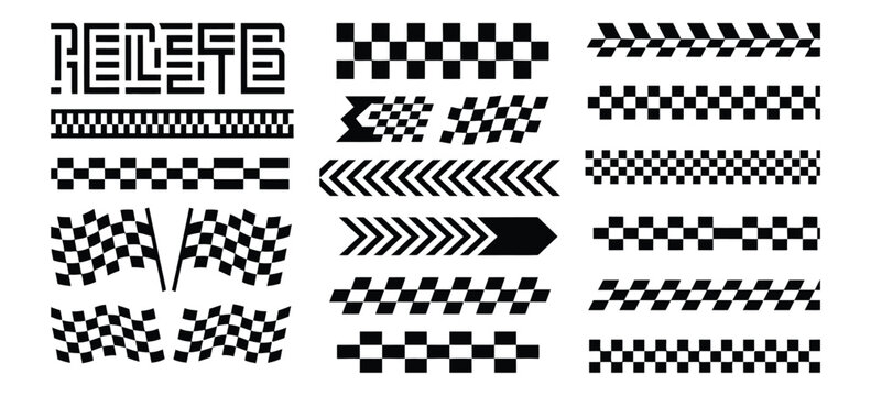 Racing stripe vector graphics with finish line checkered flag and racing car elements