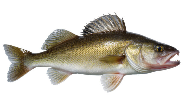 Walleye fish with sharp teeth and golden scales