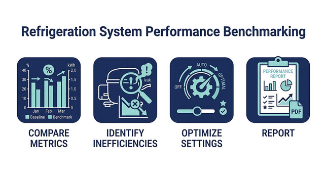 Four Step Infographic for Industrial Refrigeration Efficiency Analysis and Performance Monitoring Process